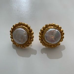 Susan Shaw Dotted Coin Pearl Earrings